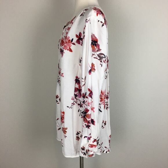J Jill White& Red  Floral Pop Over Top Long Sleeve  Blouse  Medium - Picture 4 of 7